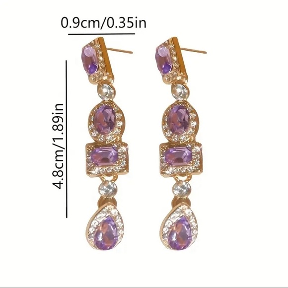 Purple Amethyst and Gold Dangle Drop Geometric Earrings NWT New - Picture 8 of 9